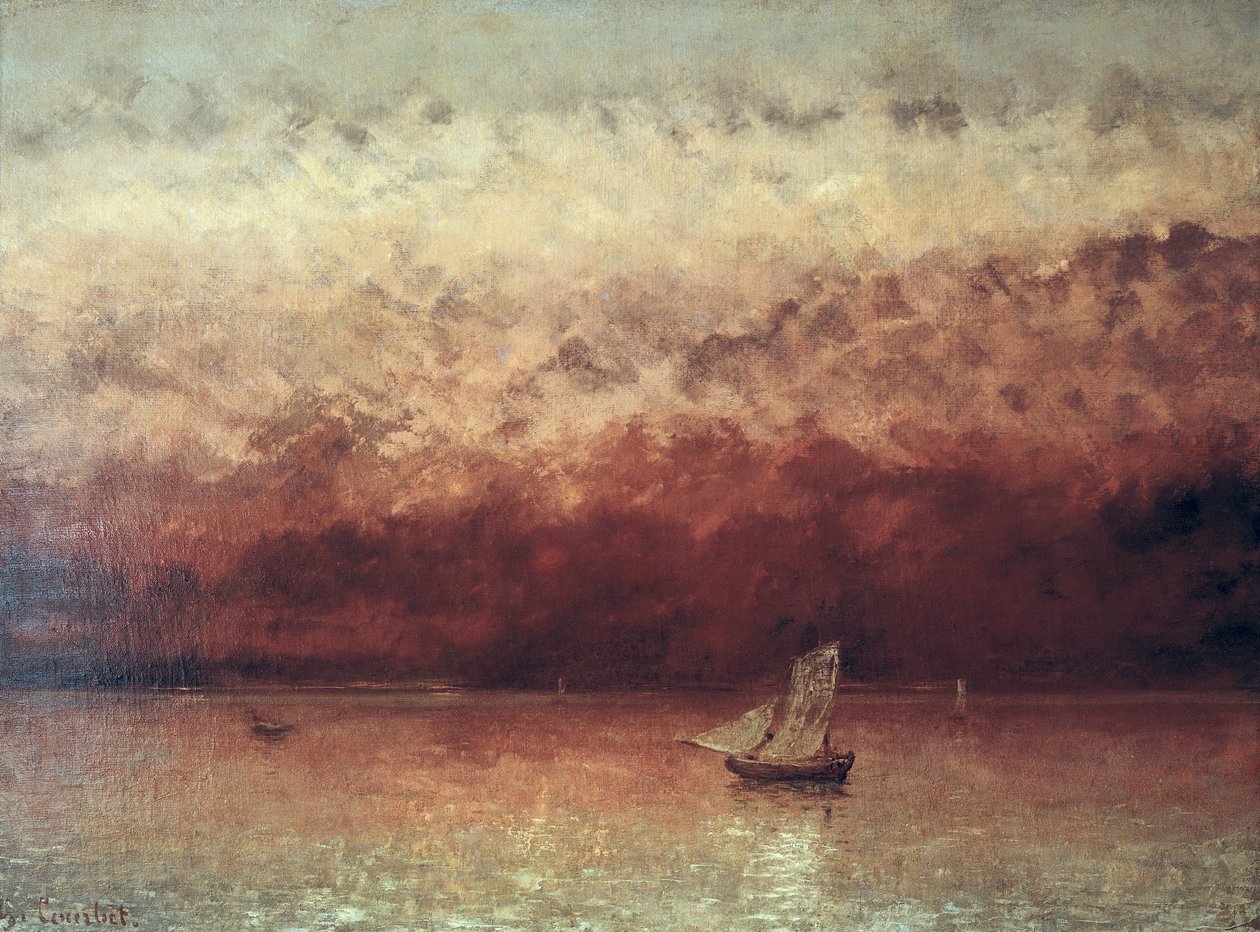 Lago Lemano con sole al tramonto, c.1876 da Gustave Courbet
