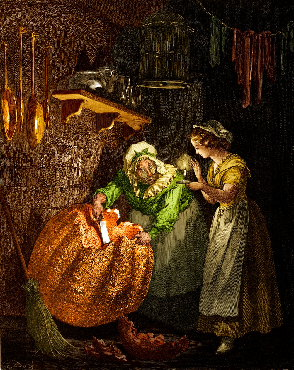 Cenerentola: La fata madrina che intaglia la zucca da Gustave Dore