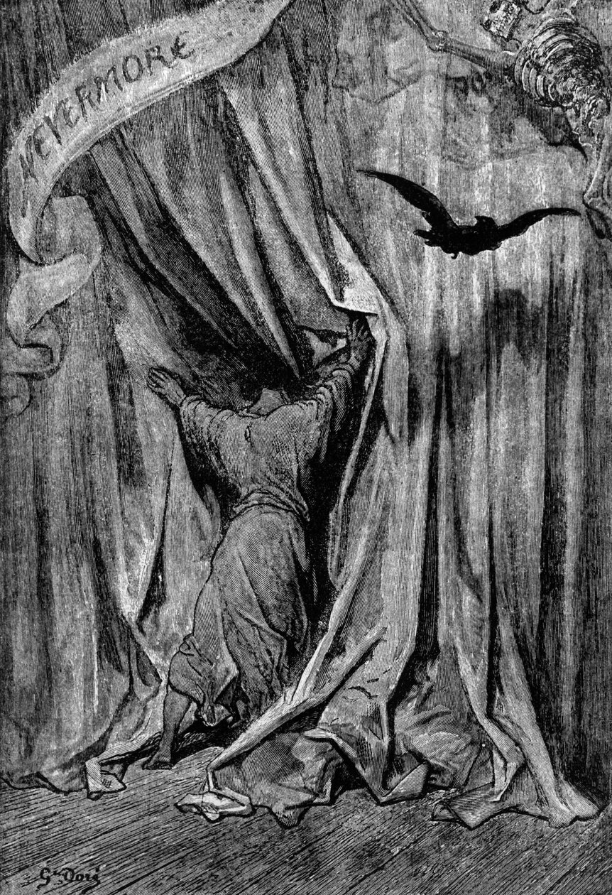 Illustrazione per la poesia Il corvo di Edgar Allan Poe, 1845 da Gustave Dore