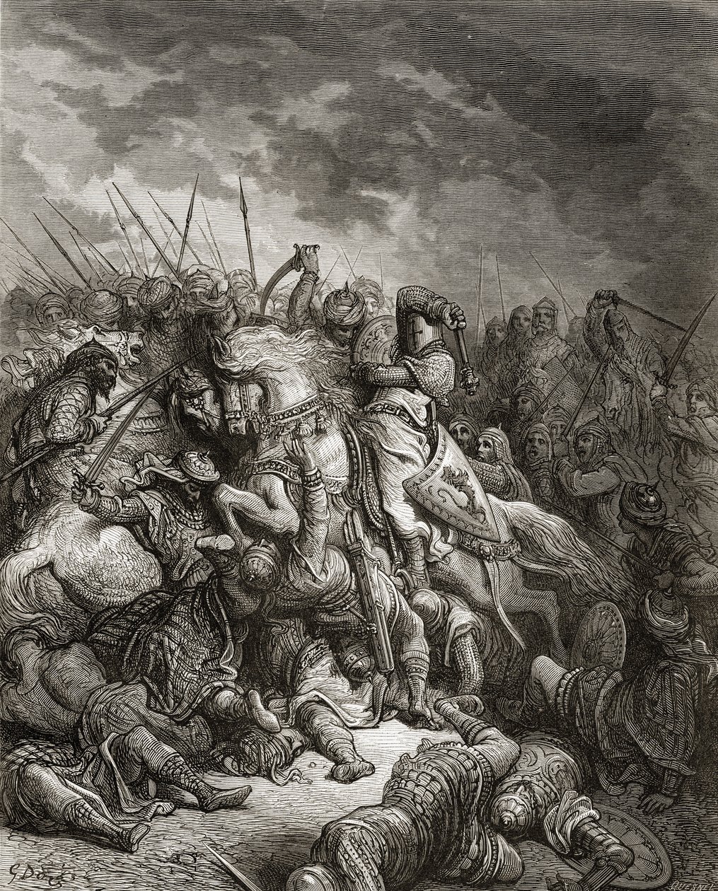 Riccardo I (1157-99) Cuor di Leone in battaglia ad Arsuf nel 1191, illustrazione da 
