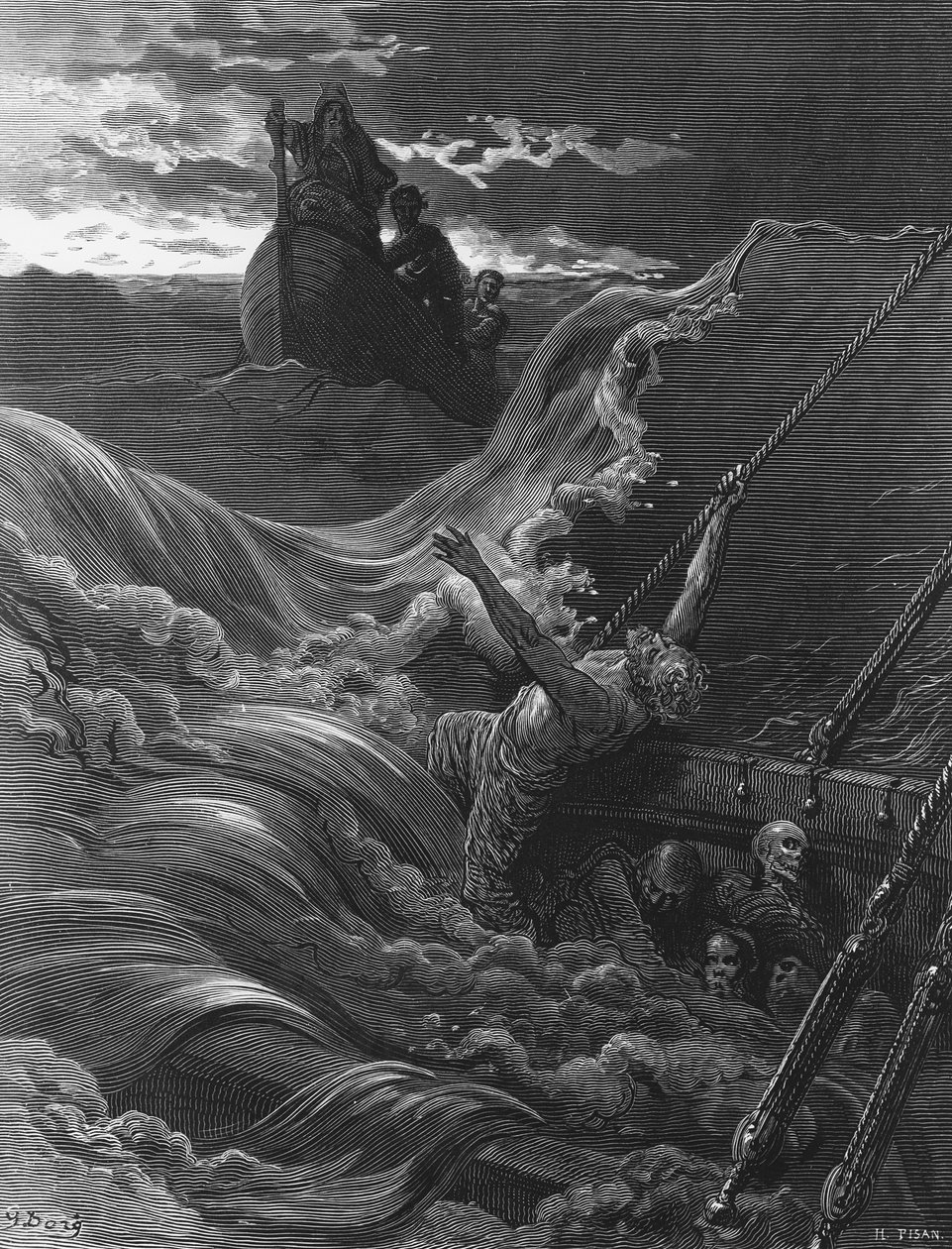 Il marinaio, mentre la sua nave affonda, vede la barca con l