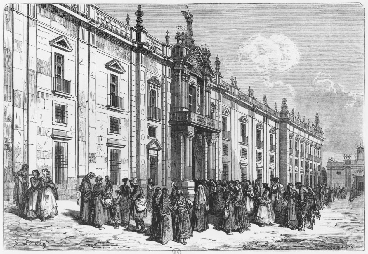 La fabbrica di tabacco a Siviglia, incisa da Charles Laplante (d.1903) da Gustave Dore