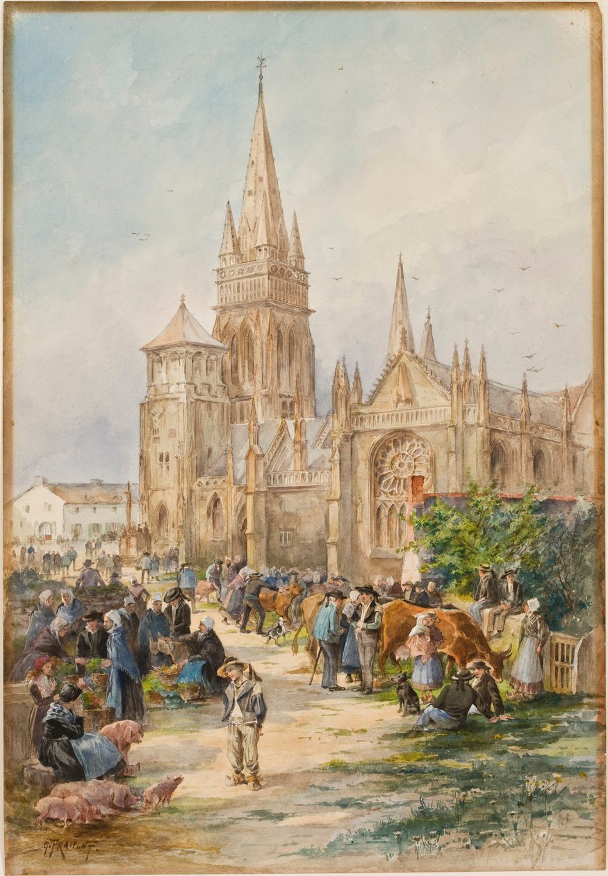 Scena di mercato a Le Folgoet, Bretagna da Gustave Fraipont