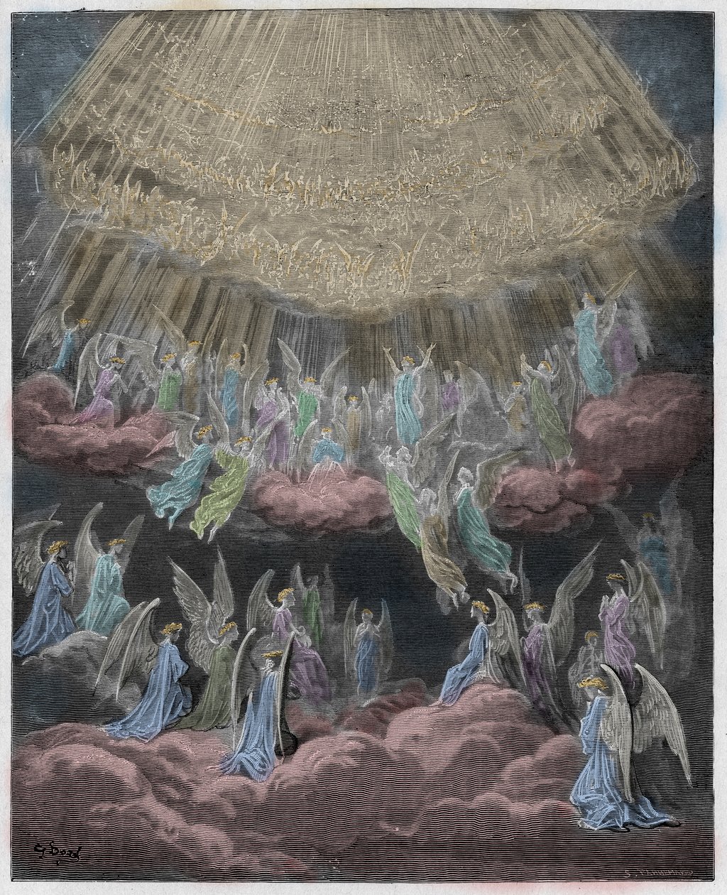 Paradiso, Canto 27: La schiera celeste canta Gloria In Excelsis Deo (illustrazione dalla Divina Commedia di Dante Alighieri, 1885) da Gustave after Dore