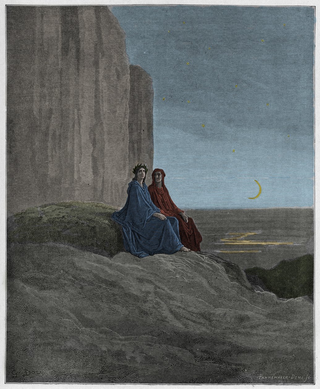 Purgatorio, Canto 9: Crepuscolo (illustrazione dalla Divina Commedia di Dante Alighieri, 1885) da Gustave after Dore