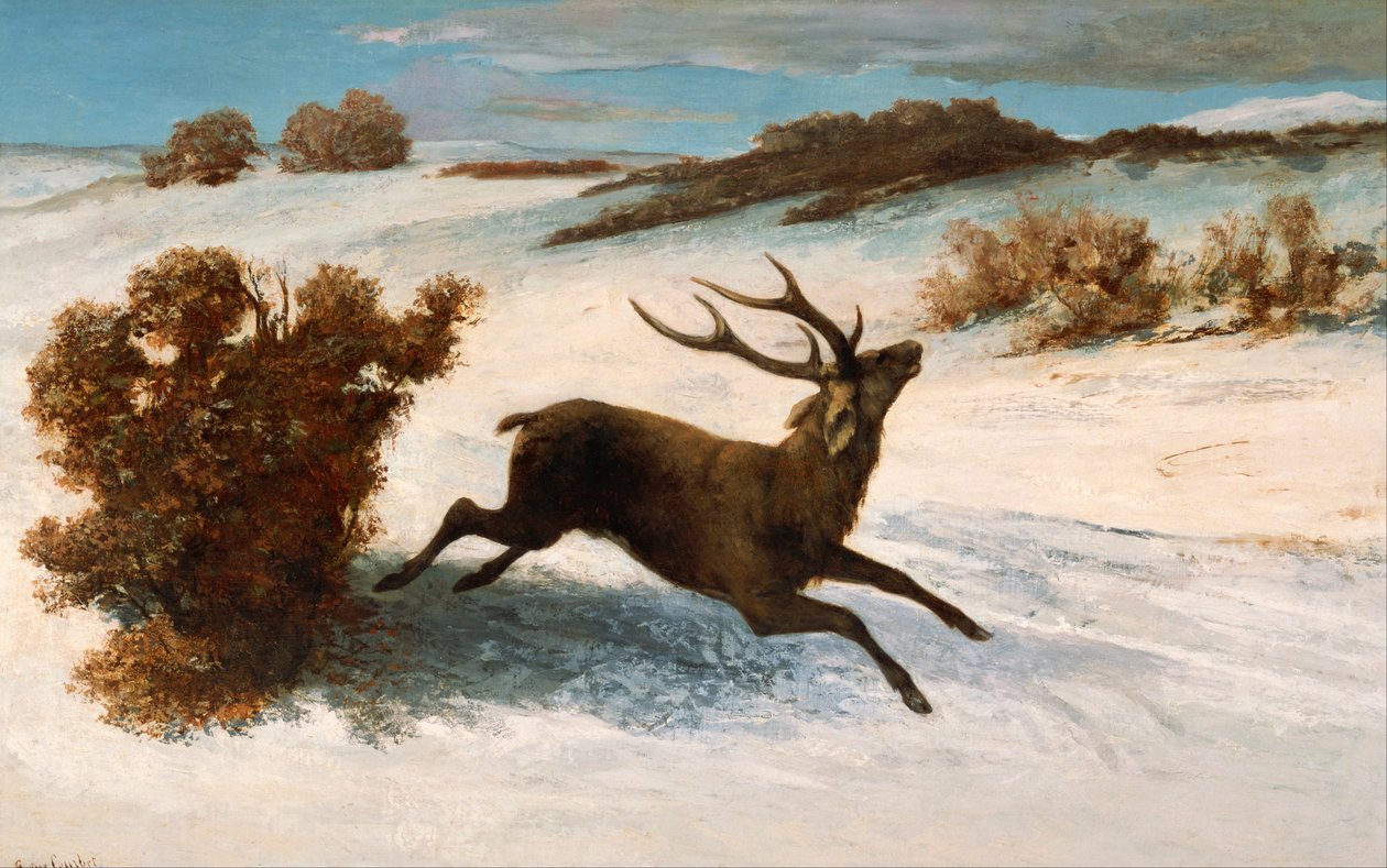Cervi che corrono nella neve da Gustave Courbet