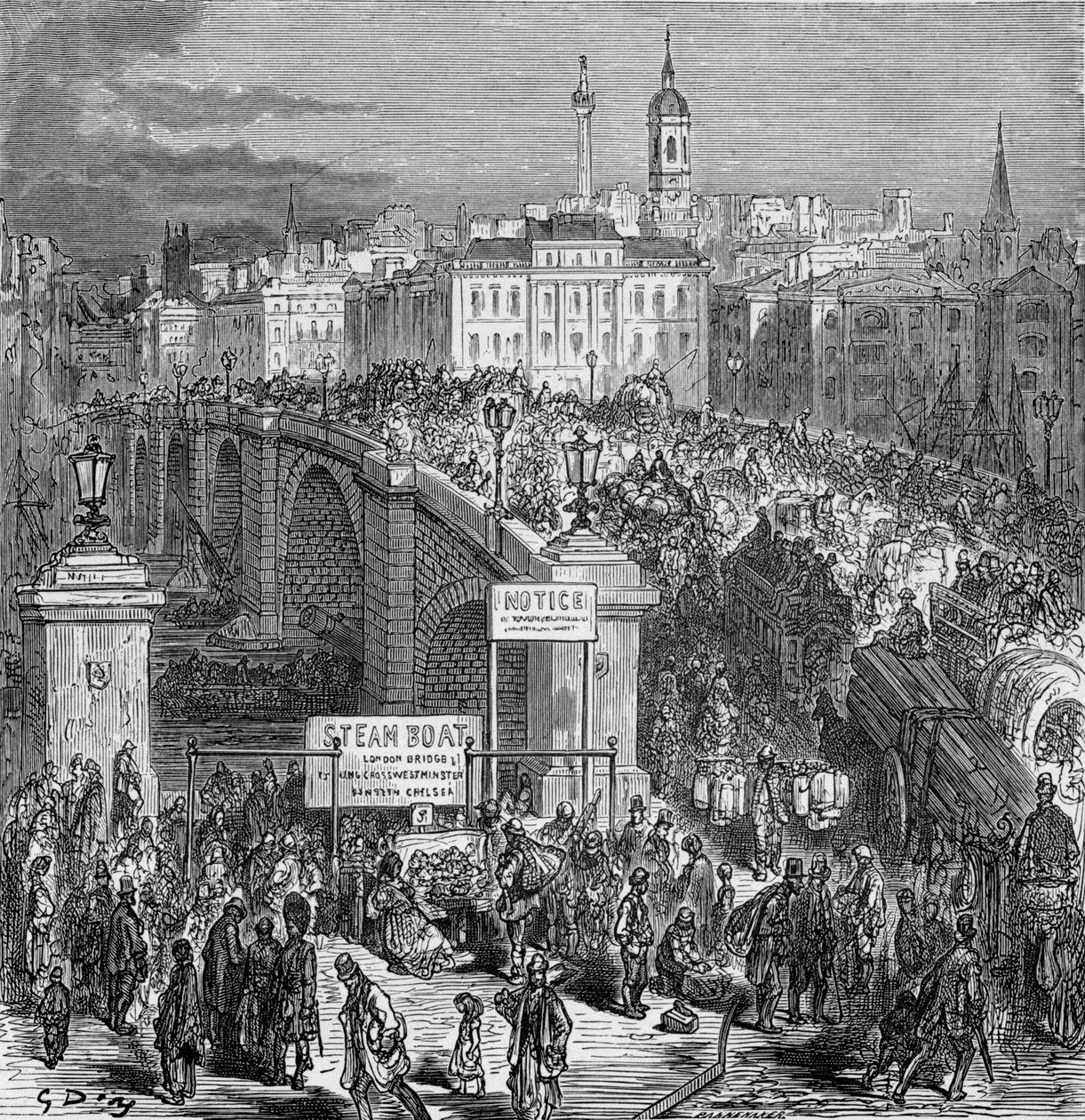 Scena movimentata sul London Bridge, 1872 da Gustave Dore