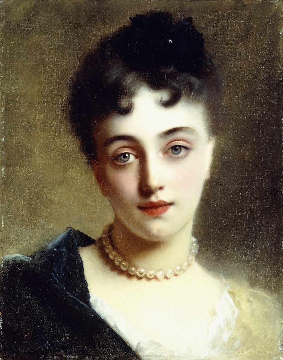 Una signora elegante con perle da Gustave Jacquet