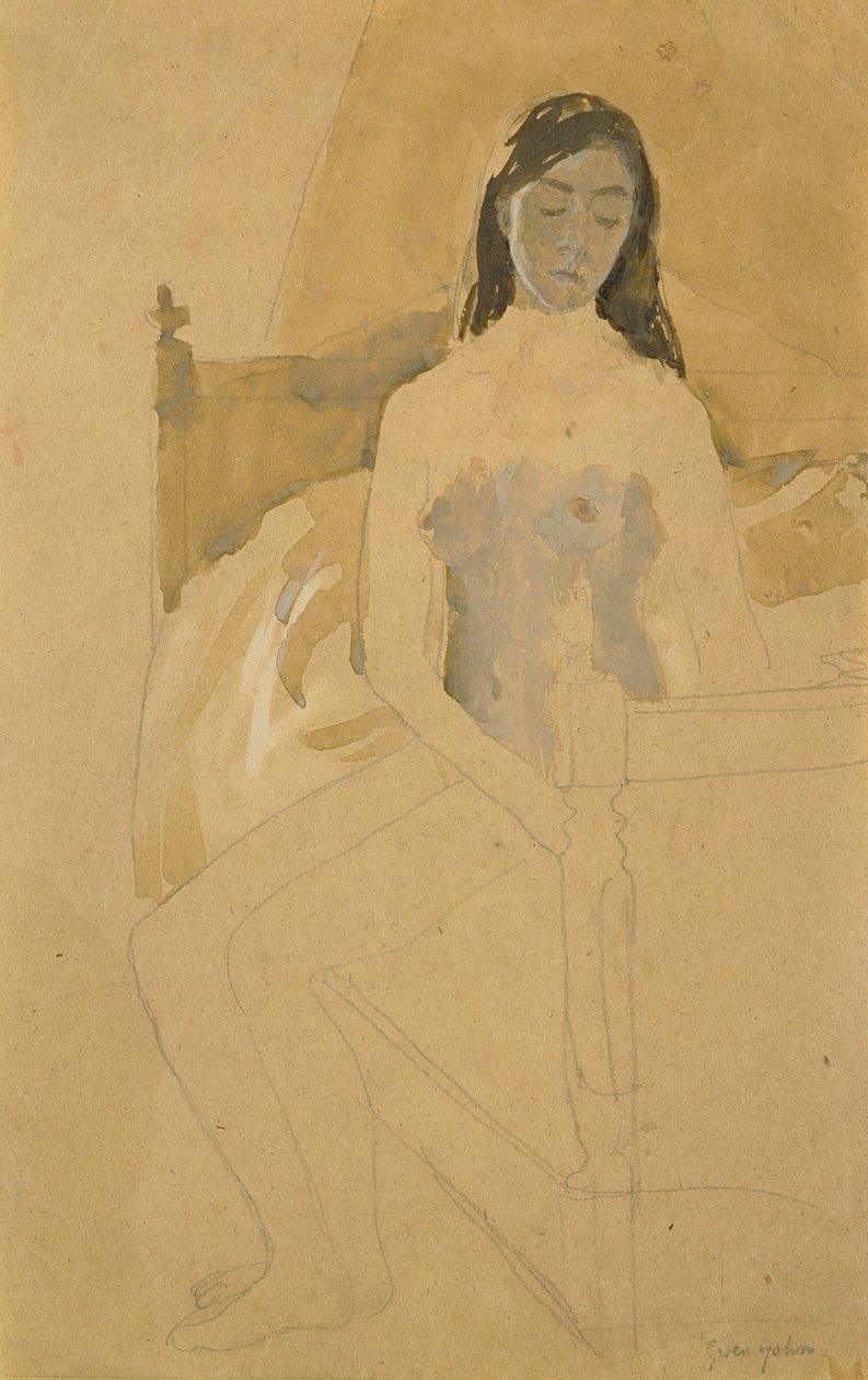 Autoritratto, nudo, seduto su un letto da Gwen John