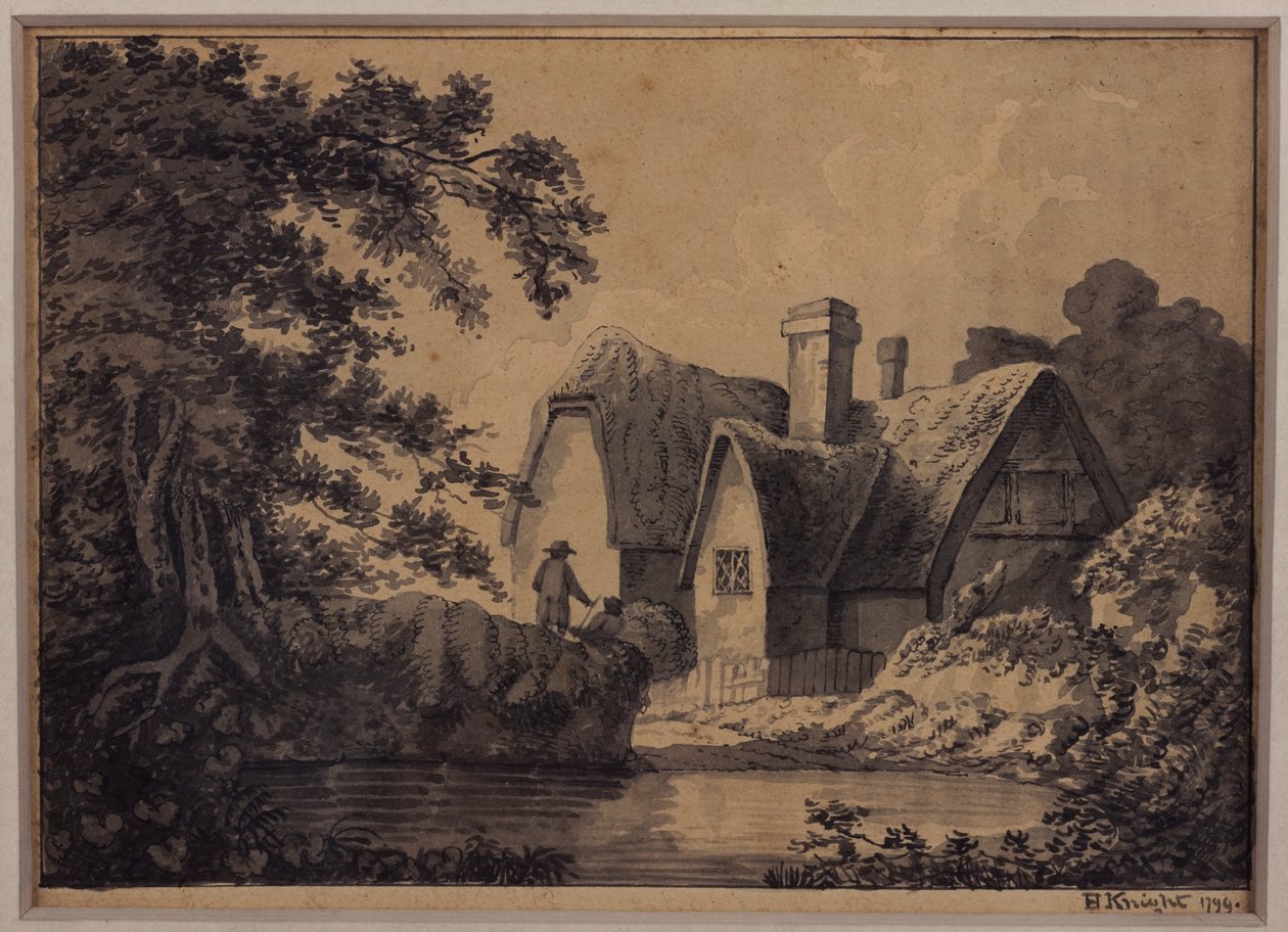 Due vicino a un cottage in un paesaggio, 1799 da H. Knight