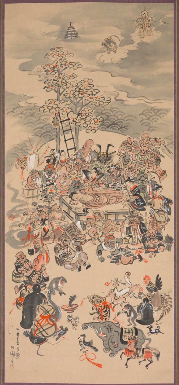 Parinirvana con soggetti Otsu-e, 1800s da Hakuen