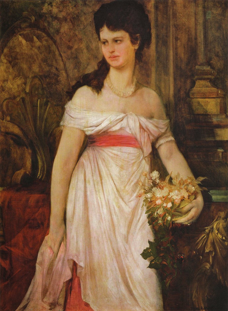 Ritratto di una signora in abito bianco da Hans Makart