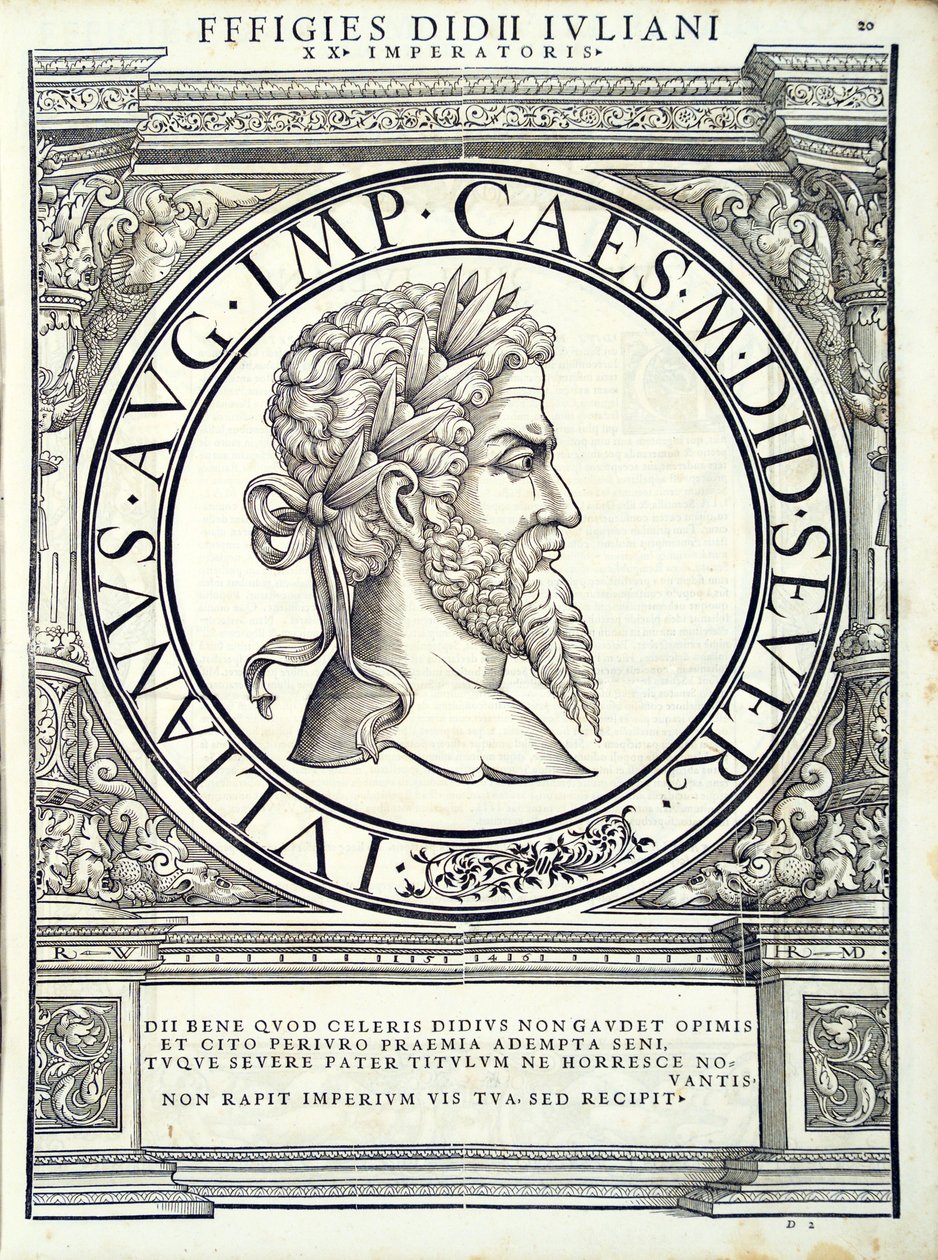 Didio Giuliano, illustrazione da Imperatorum romanorum omnium orientalium et occidentalium verissimae imagines ex antiquis numismatis, xilografia di Rudolph Wyssenbach, stampata da Andreas Gesner, Zurigo da Hans Rudolf Manuel Deutsch