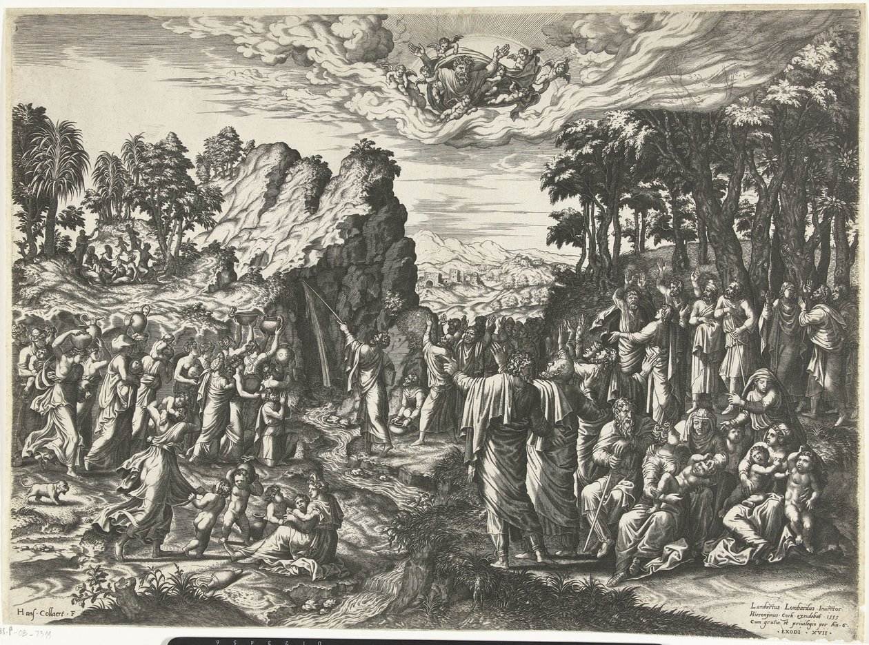 Mosè fa scaturire acqua dalla roccia da Hans Collaert (I)