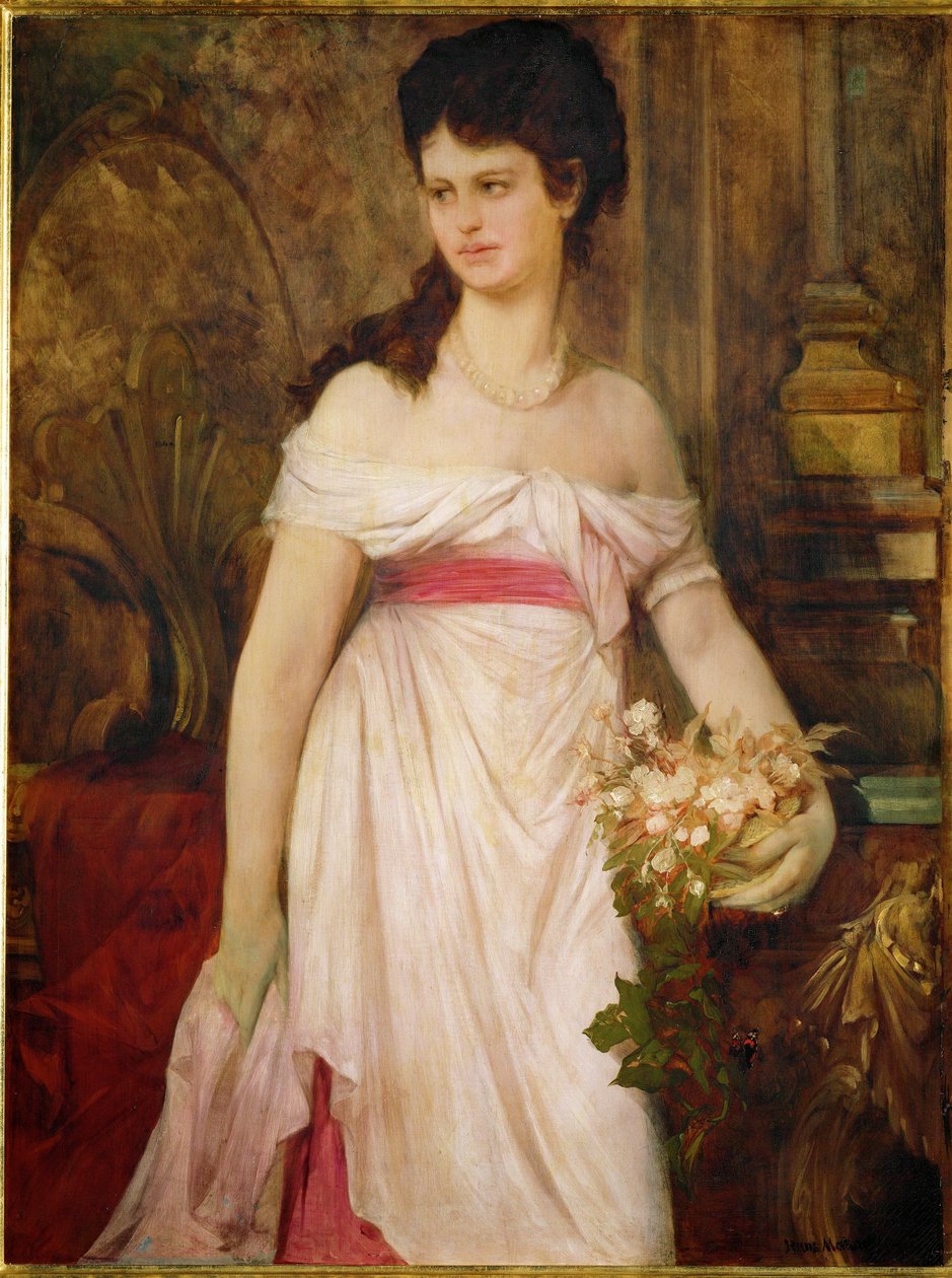 Signora in bianco... (dipinto su tela) da Hans Makart