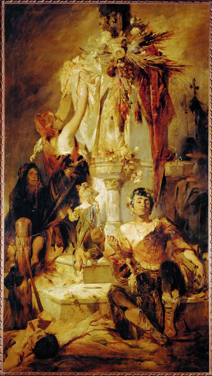 Scena sacrificale ... (dipinto su tela) da Hans Makart