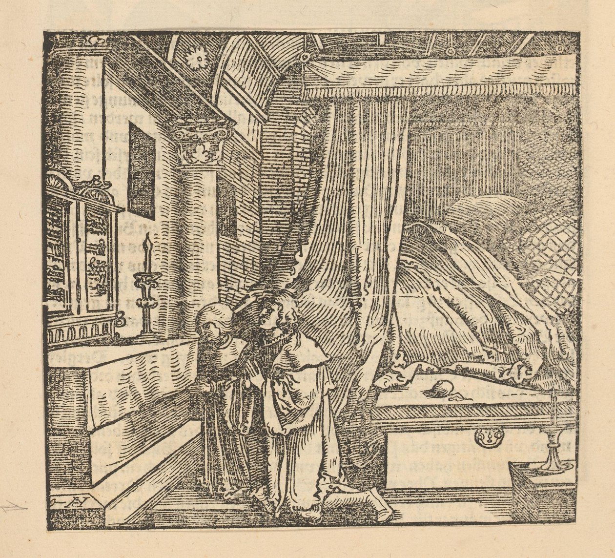 Due persone che pregano in una camera da letto da Hans Schäufelein (possibly)