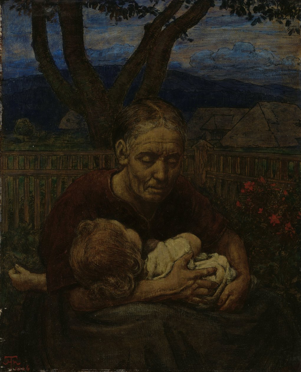 Madre e bambino in un giardino da Hans Thoma