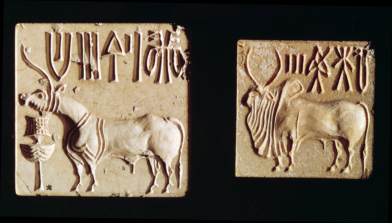 Due sigilli raffiguranti animali mitologici, da Mohenjo-Daro, c.2300 a.C. da Harappan