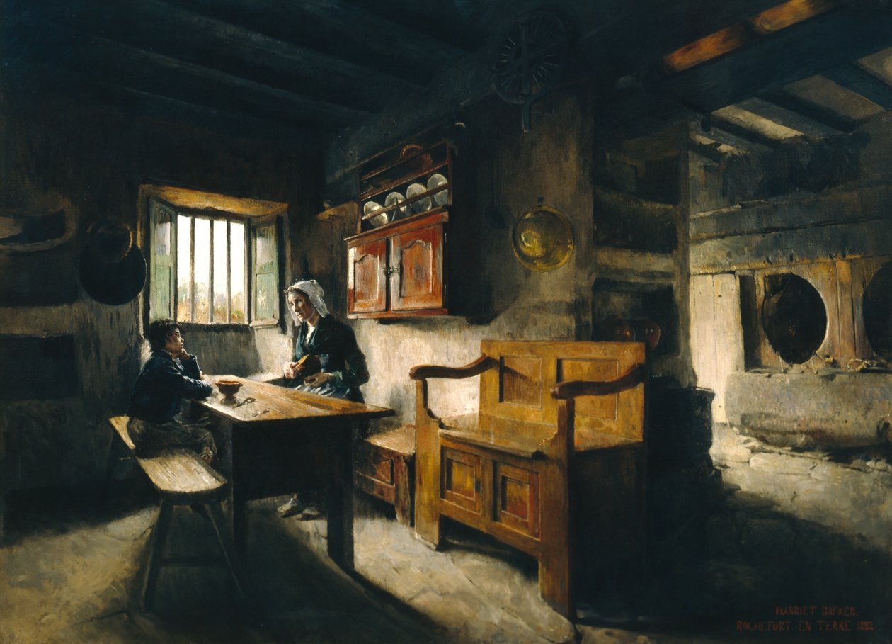 Interno della fattoria Bretagna (olio) da Harriet Backer