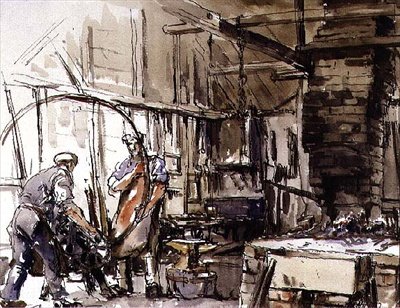 Piegare un pneumatico, il cortile del carradore da Harry Morley