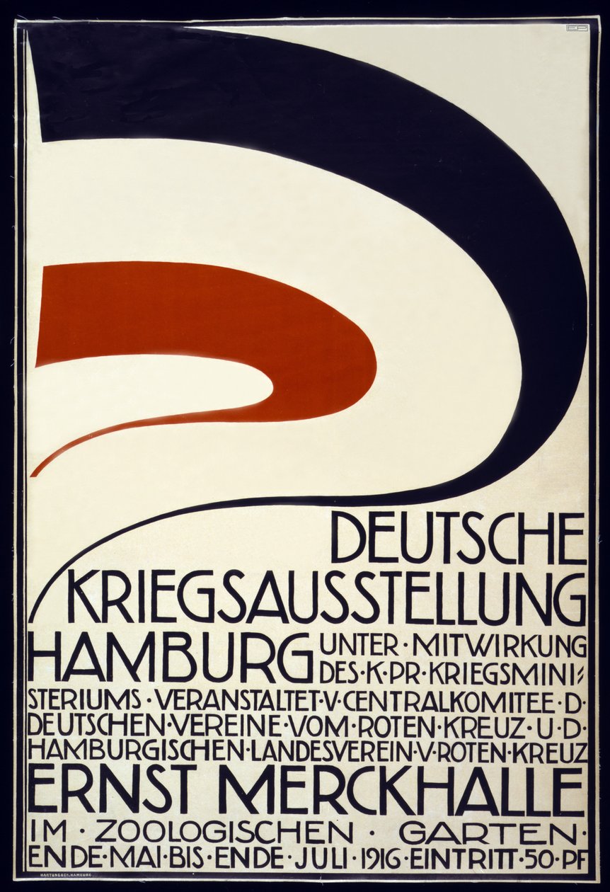 Poster pubblicitario di una mostra di guerra sponsorizzata dalla Croce Rossa Deutsche Kriegsausstellung, Amburgo maggio - luglio 1916 da Hartung and Co.