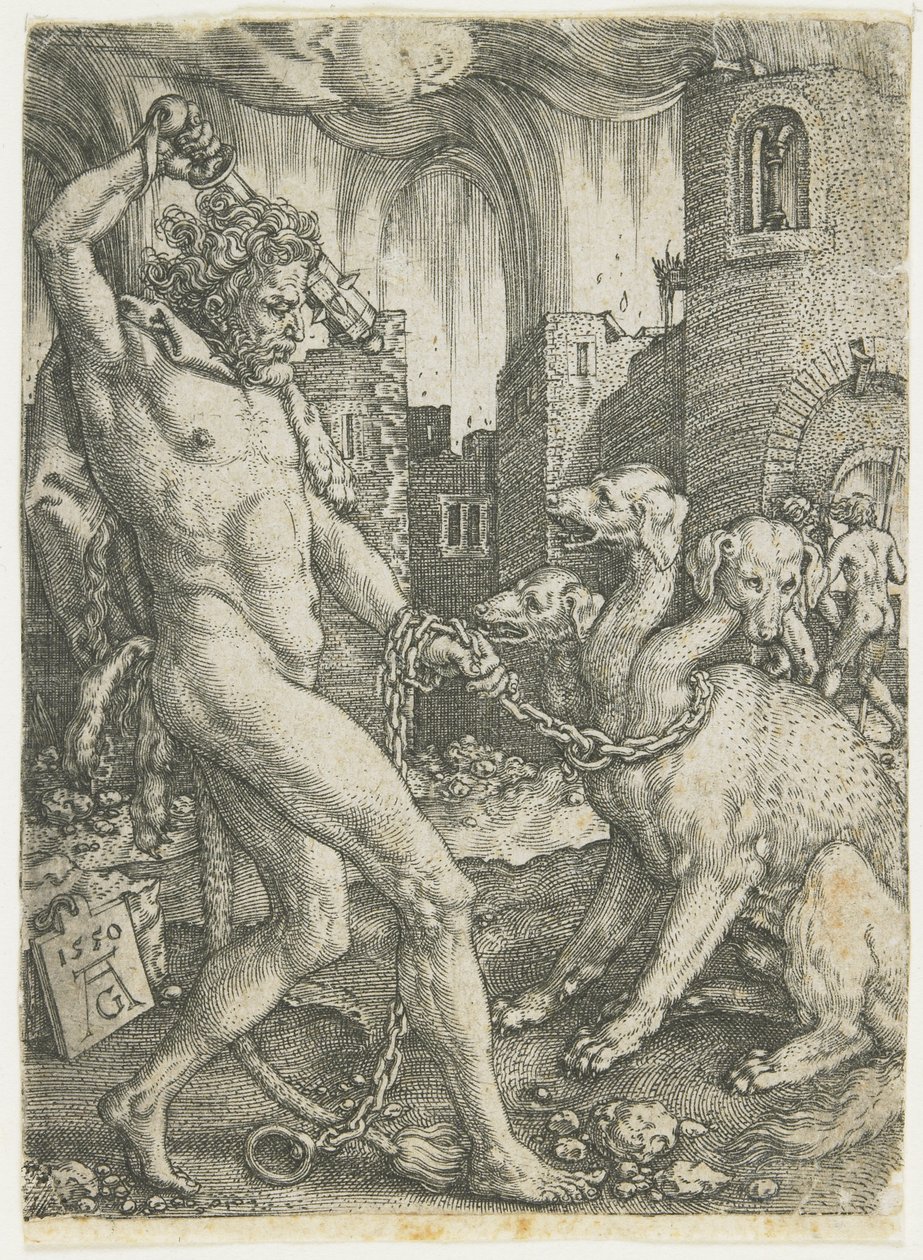 Ercole incatena Cerbero, 1550 da Heinrich Aldegrever