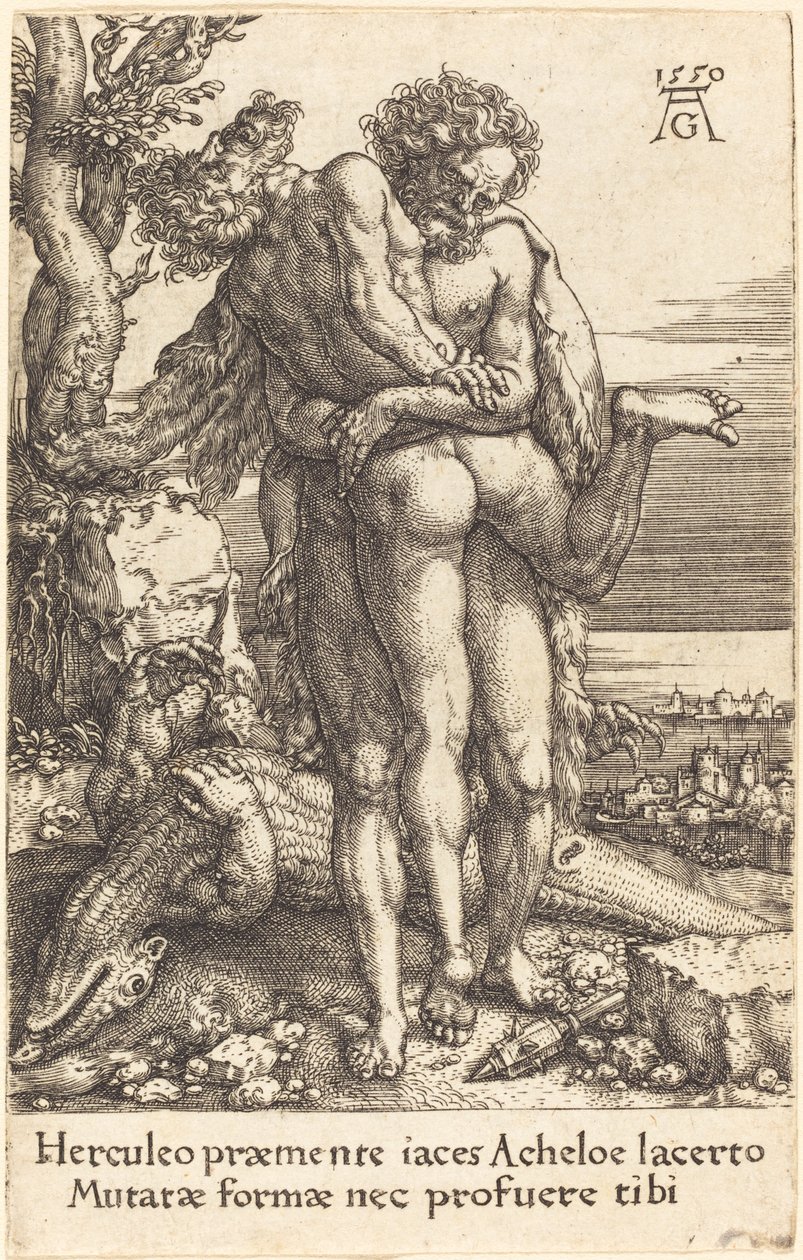 Ercole combatte il dio del fiume Acheloo da Heinrich Aldegrever