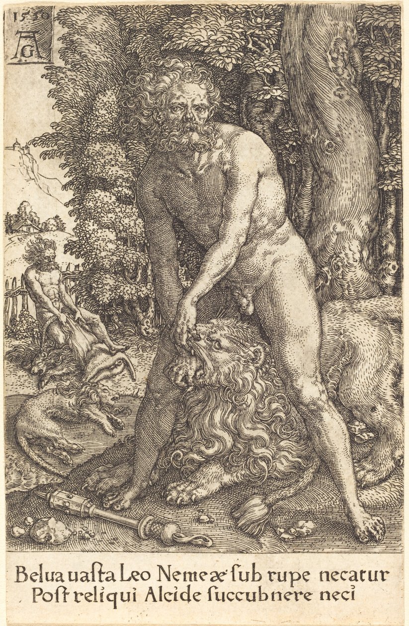 Ercole che uccide il leone di Nemea da Heinrich Aldegrever