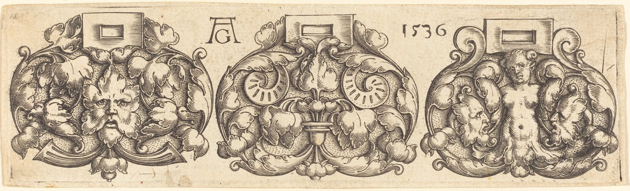Tre Fibbie di Cinture Affiancate da Heinrich Aldegrever