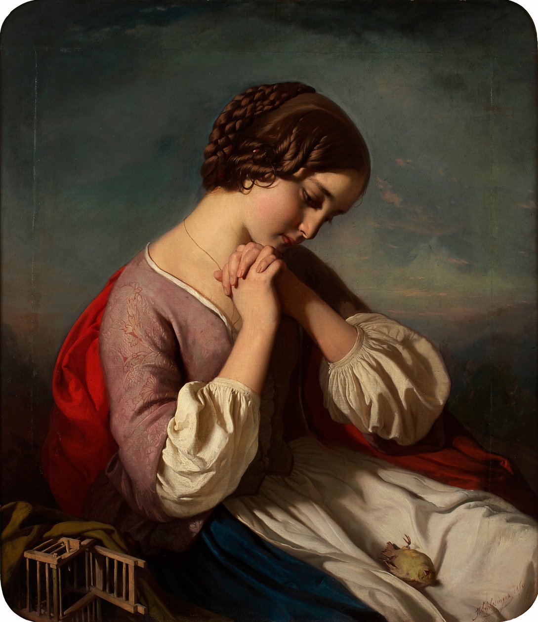 Ragazza con uccello morto da Heinrich Schlesinger
