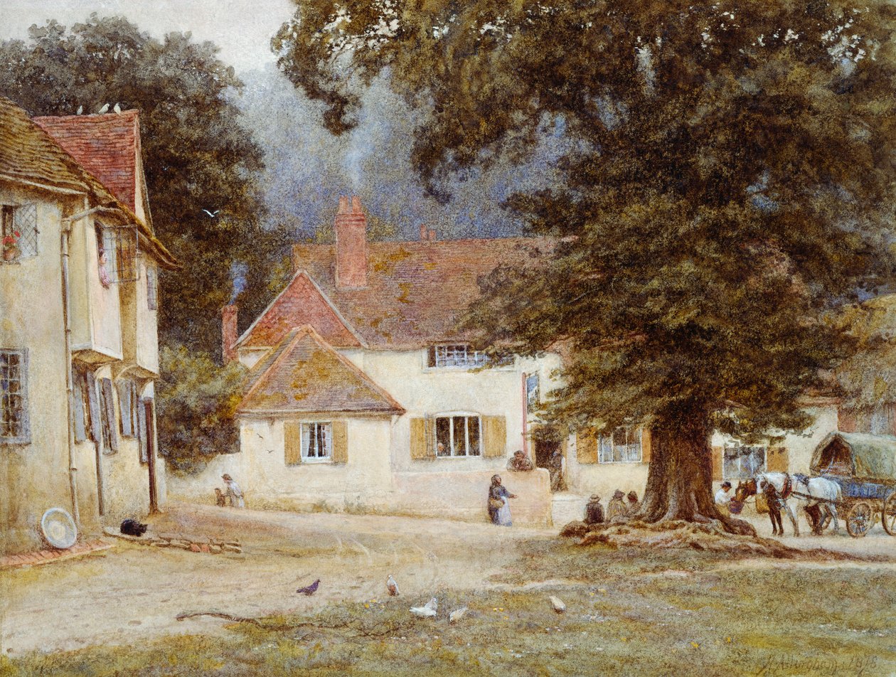 Un carro presso una locanda del villaggio da Helen Allingham
