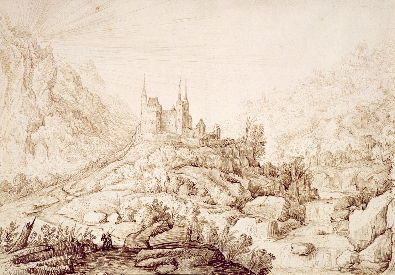 Paesaggio montuoso con un castello, c.1589 da Hendrick Cornelisz. Vroom