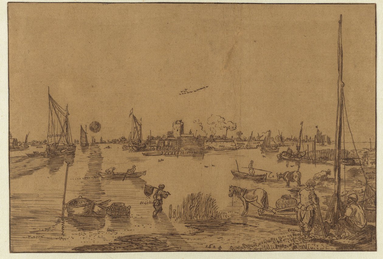 Paesaggio serale con pescatori da Hendrick Avercamp (possibly)