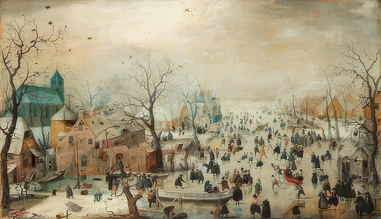 Paesaggio invernale con pattinatori. Circa 1608 da Hendrick Avercamp
