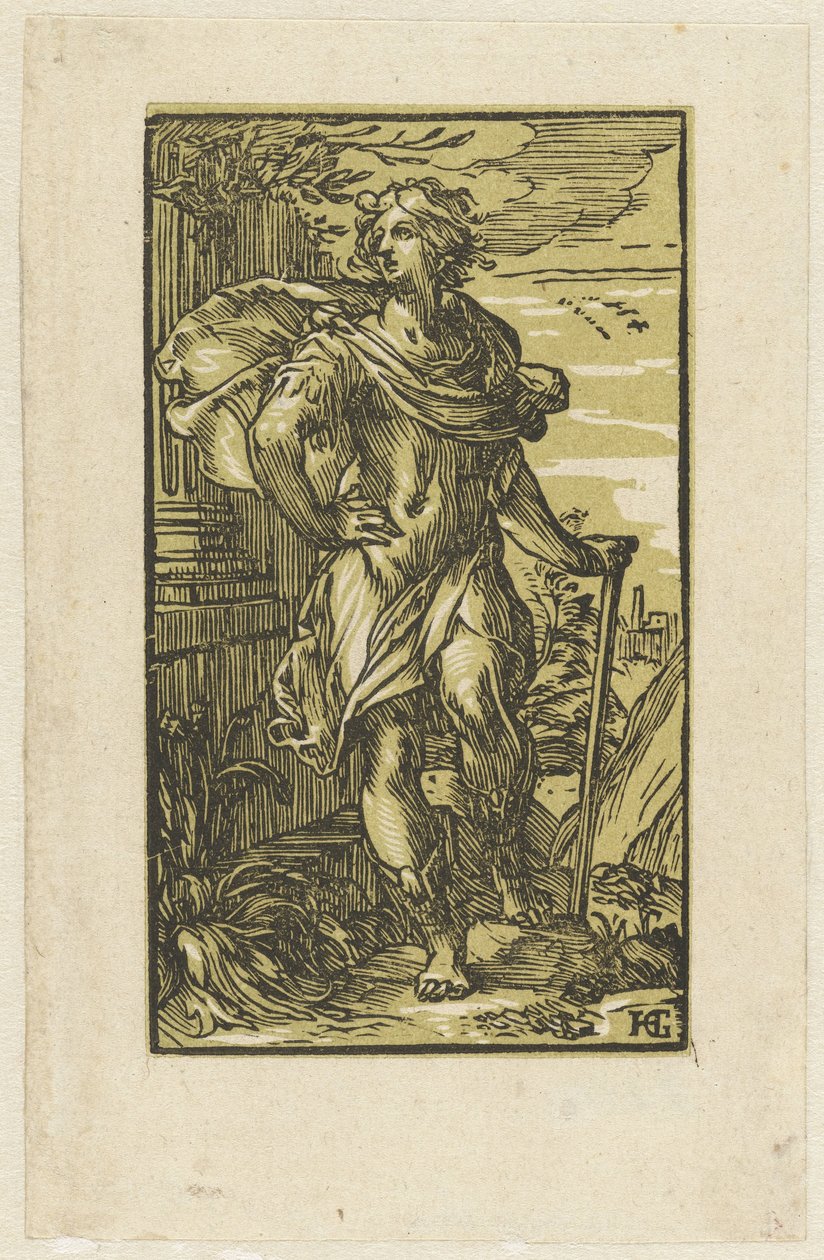 Giovane con bastone da passeggio da Hendrick Goltzius