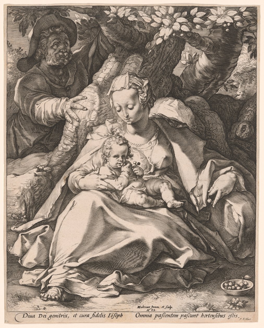 La Sacra Famiglia sotto un ciliegio da Hendrick Goltzius