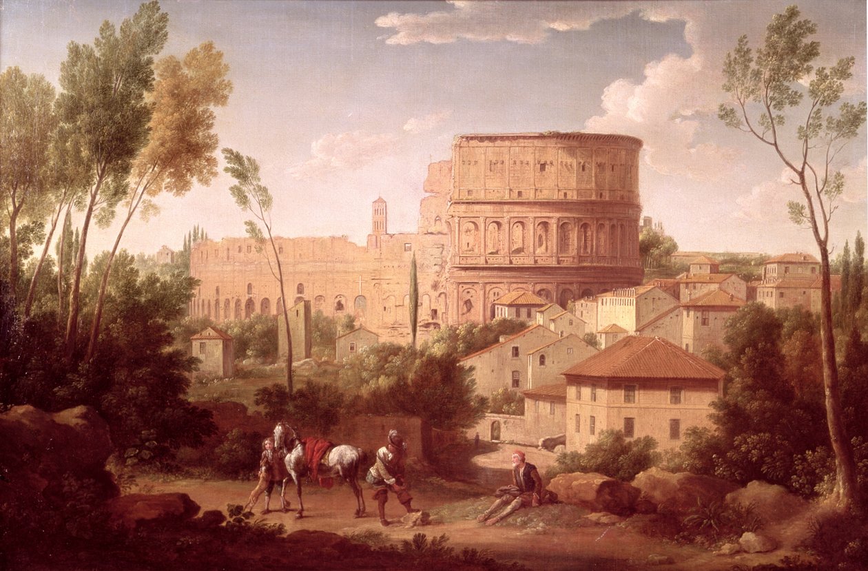 Veduta del Colosseo con un Viaggiatore da Hendrik van Lint