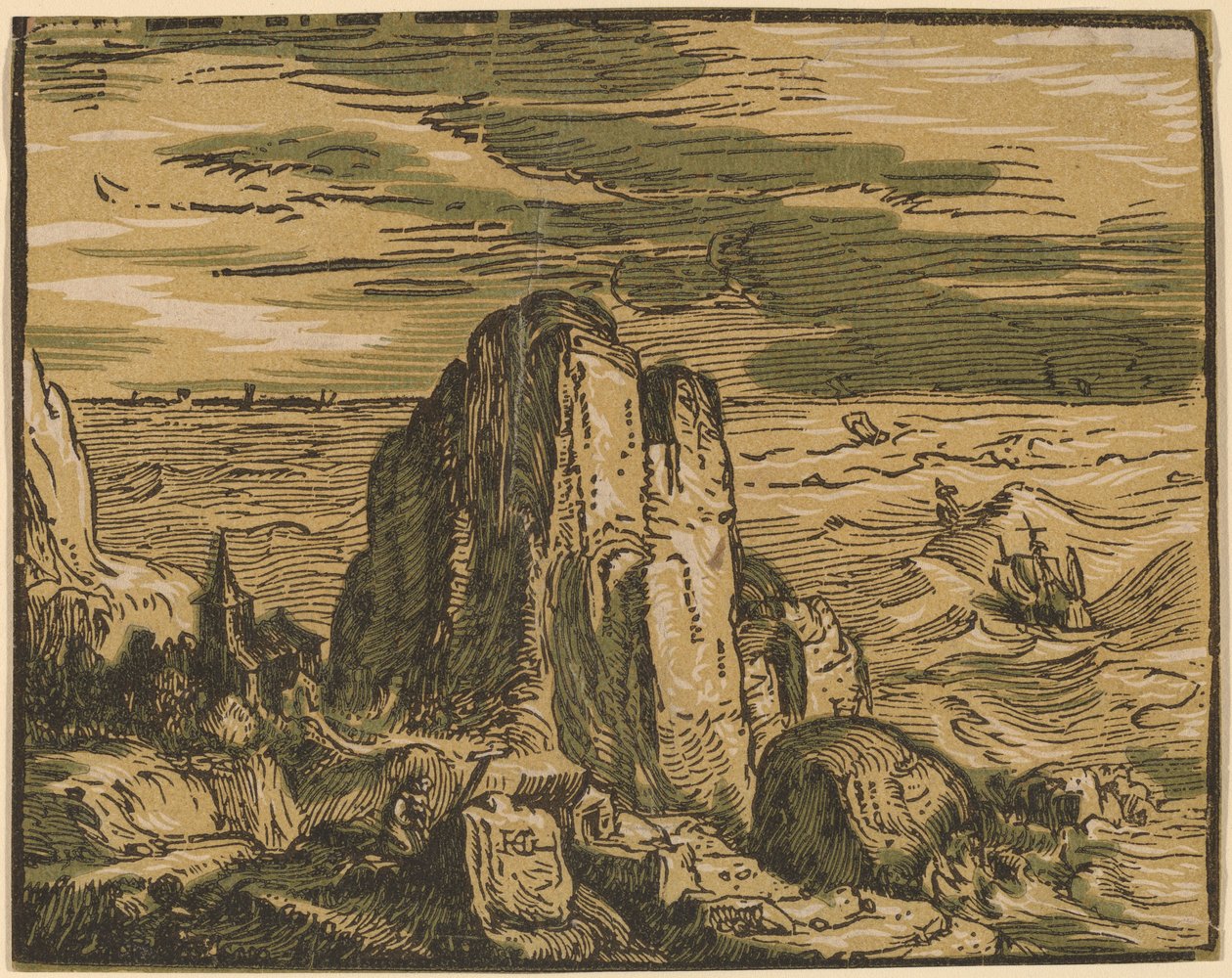 Scogliera su una spiaggia da Hendrik Goltzius