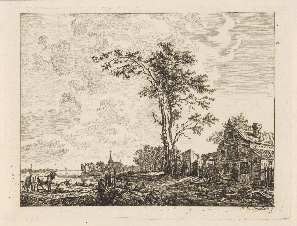 Paesaggio con casa su un fiume da Hendrik Marcus Schouten
