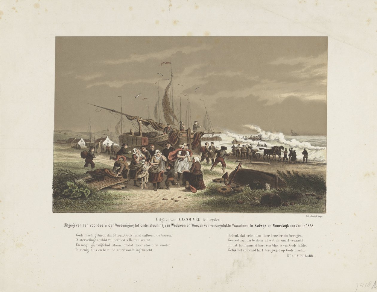 Paesaggio marino con donne di pescatori in lutto, 1868 da Hendrik Wilhelmus Last