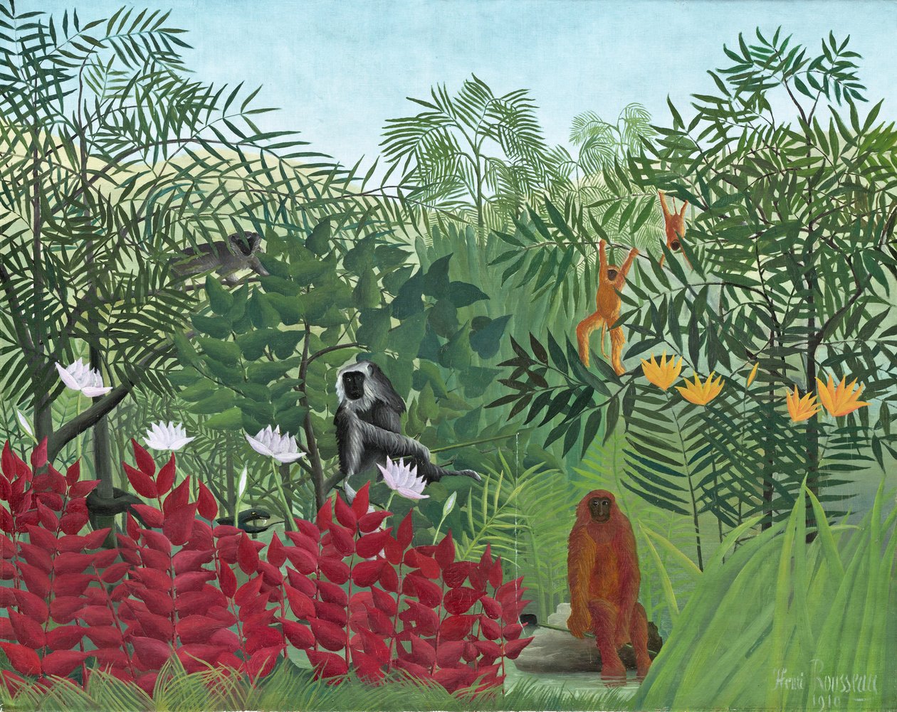 Foresta tropicale con scimmie, 1910 da Henri Rousseau
