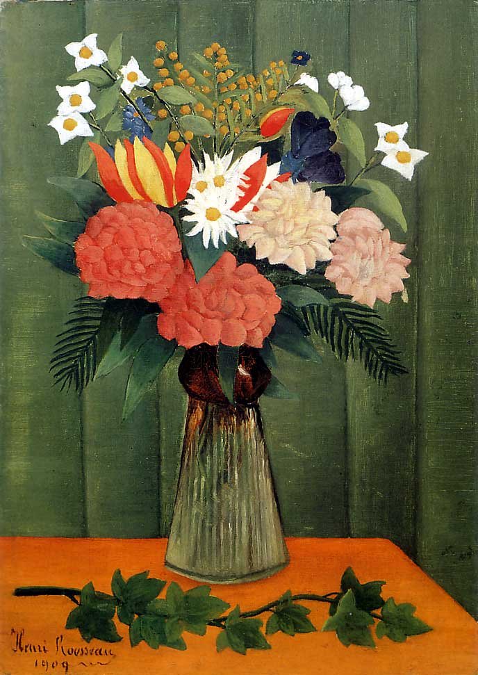 Mazzo di fiori con un ramo di edera da Henri Rousseau