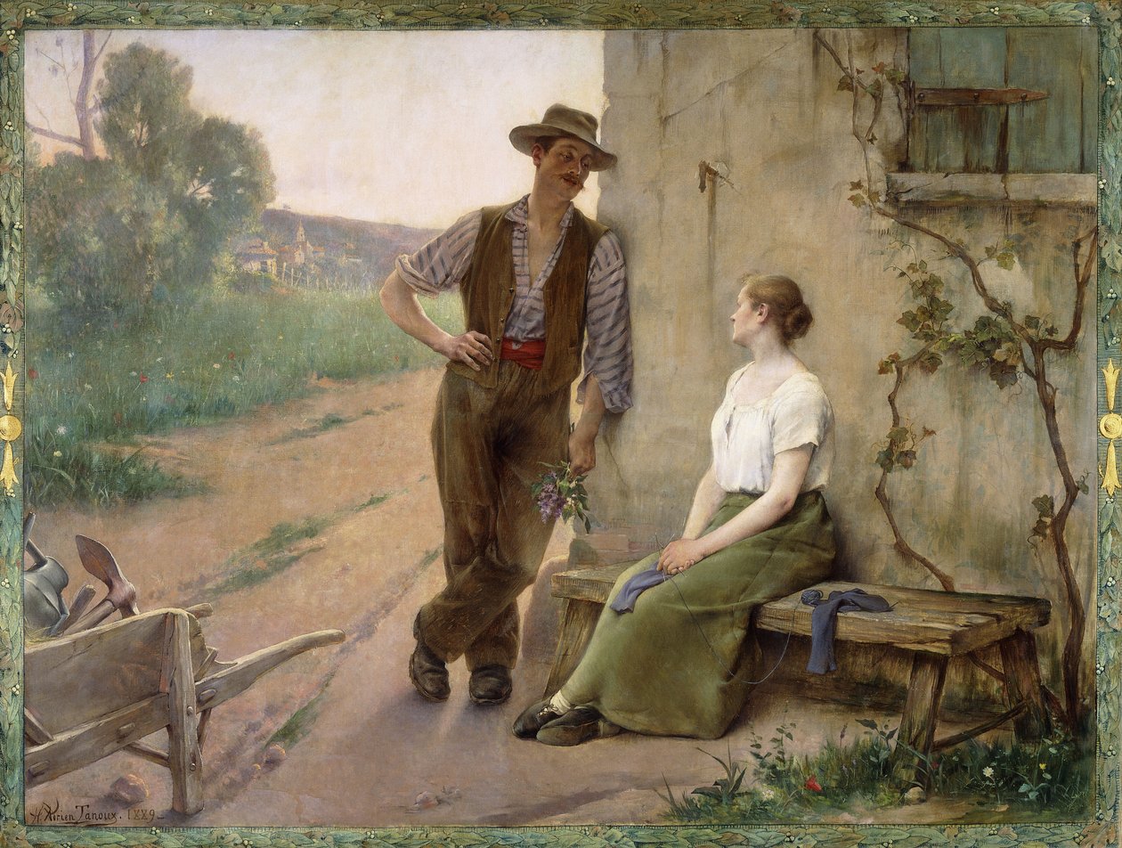 Coppia di contadini in un cortile di fattoria da Henri Adrien Tanoux