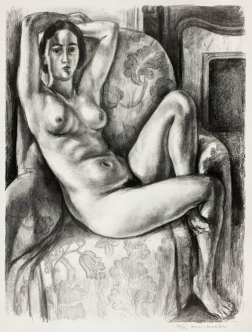 Nudo con cuscino blu accanto a un caminetto da Henri Matisse