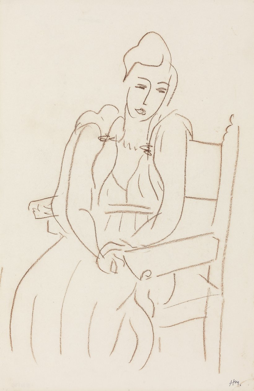 Donna seduta (pastello a cera marrone su carta) da Henri Matisse