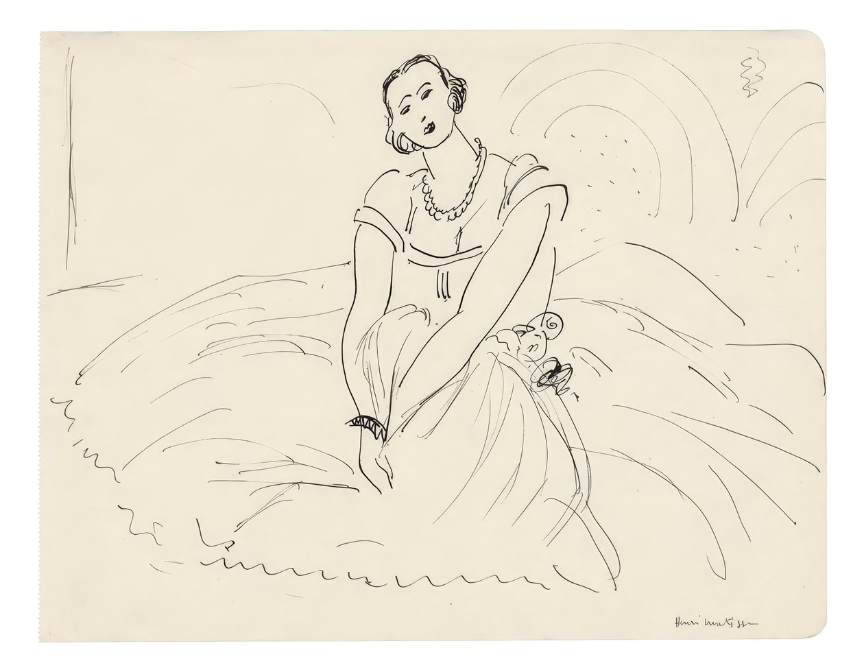 Donna seduta con abito a gonna intera da Henri Matisse