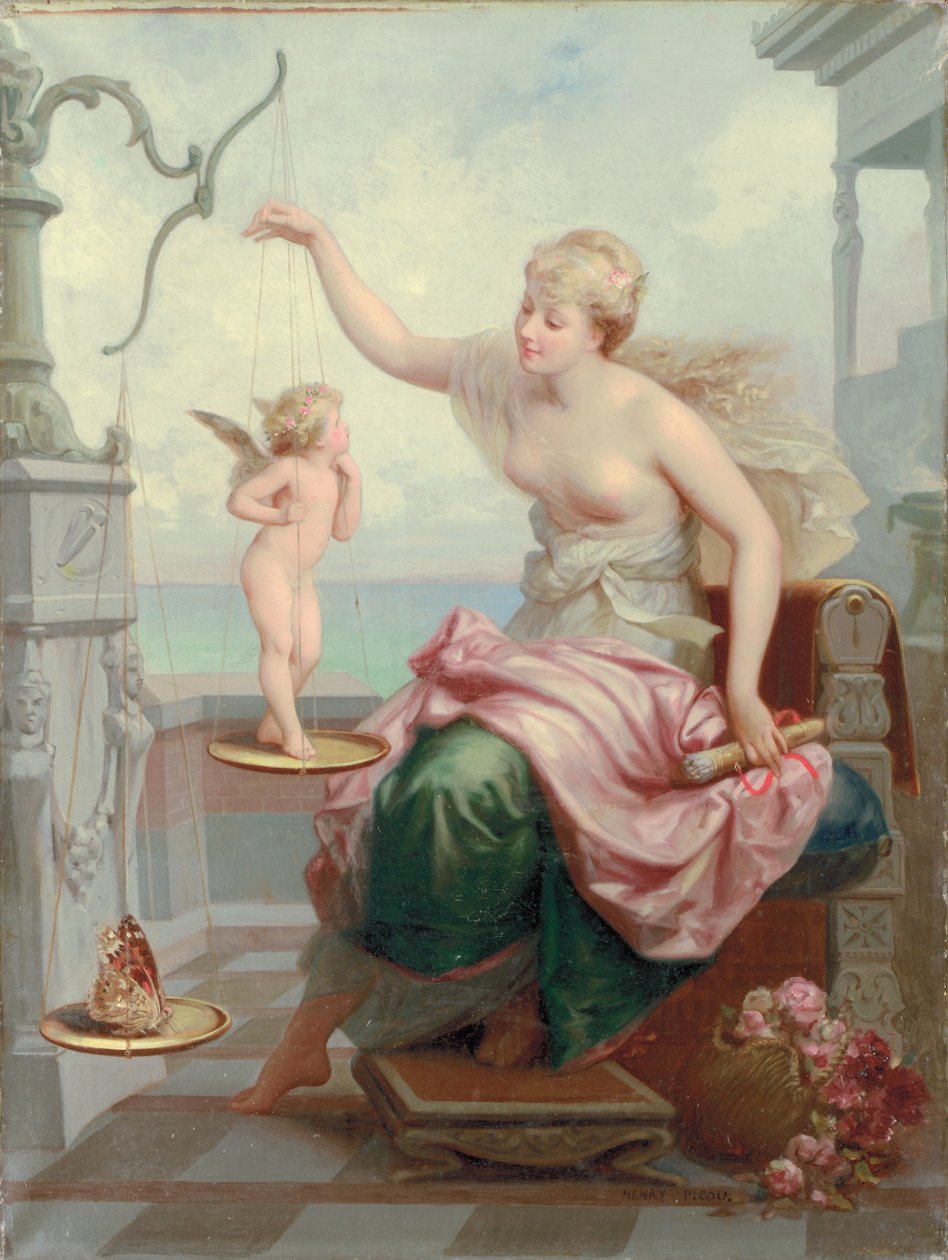 Pesare Cupido contro una farfalla da Henri Pierre Picou