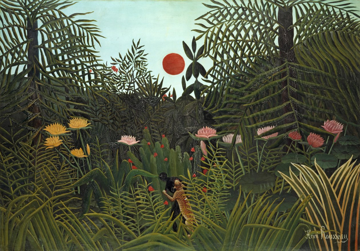 Persona nera attaccata da un giaguaro, 1910 da Henri Rousseau
