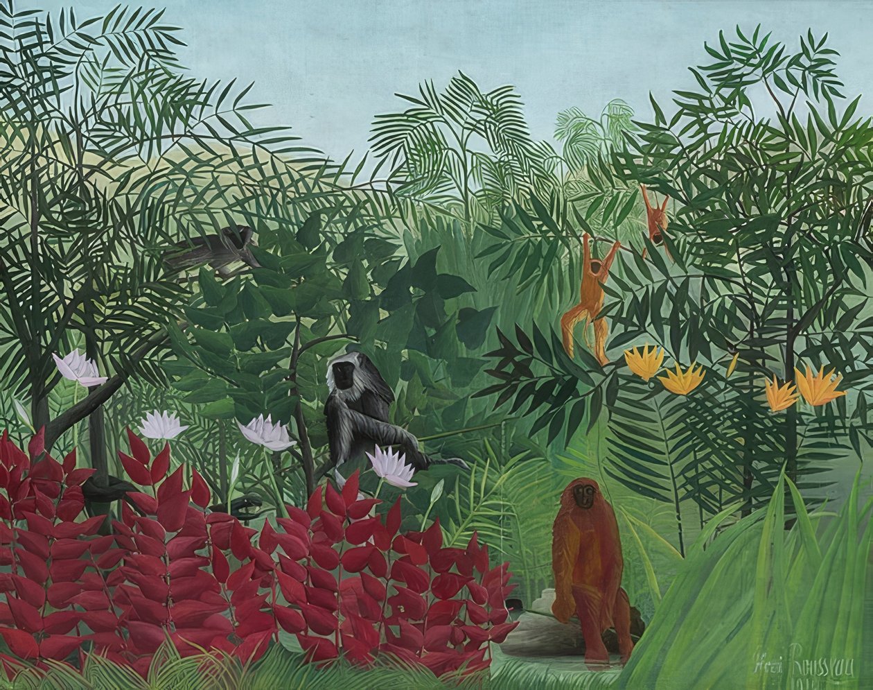 Foresta tropicale con scimmie da Henri Rousseau